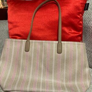 Coach Tan Striped Tote